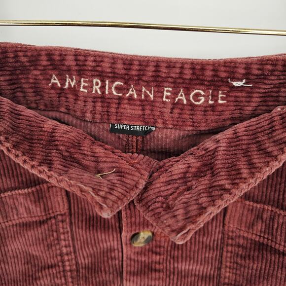 American Eagle Wine Stretch Corduroy Boho Retro 90s Y2K Mini Skirt 8R Academia - Picture 5 of 6